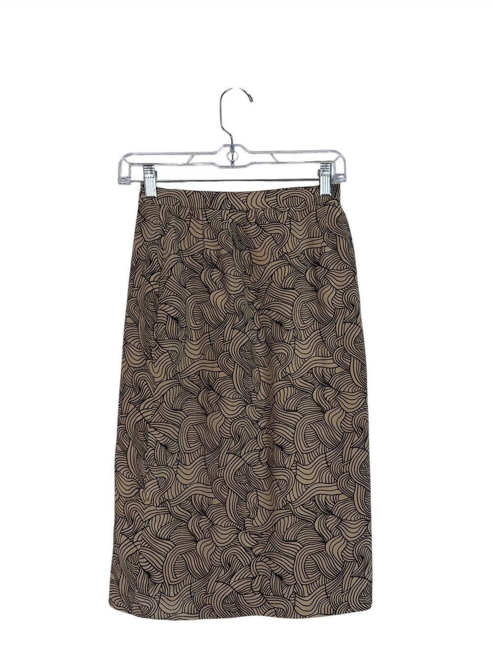 Michelle Stuart Petite 2P Silk Midi Skirt Tan Black Abstract Print Lined